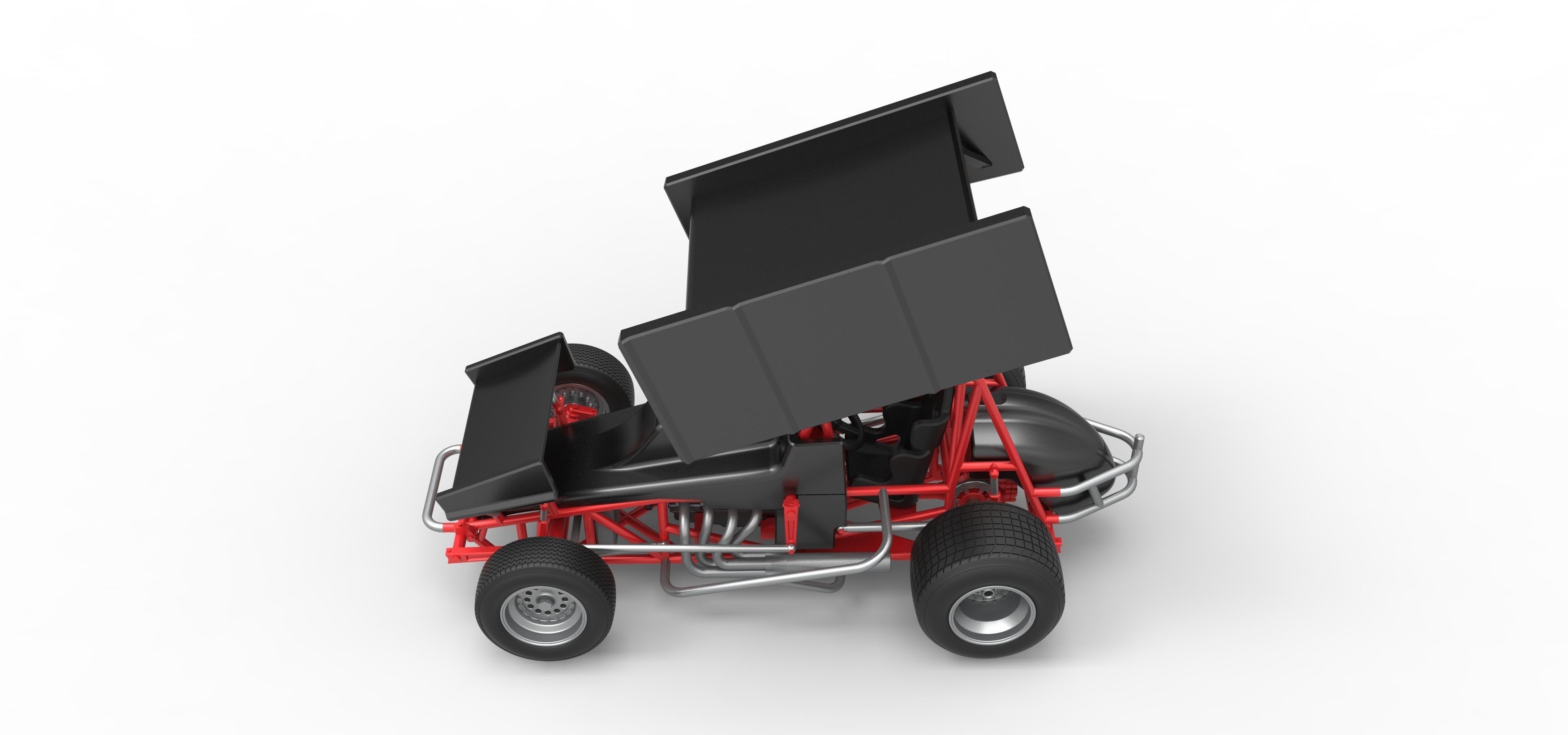 Vintage Winged Sprint car Scale 1 to 25 3D print model_10