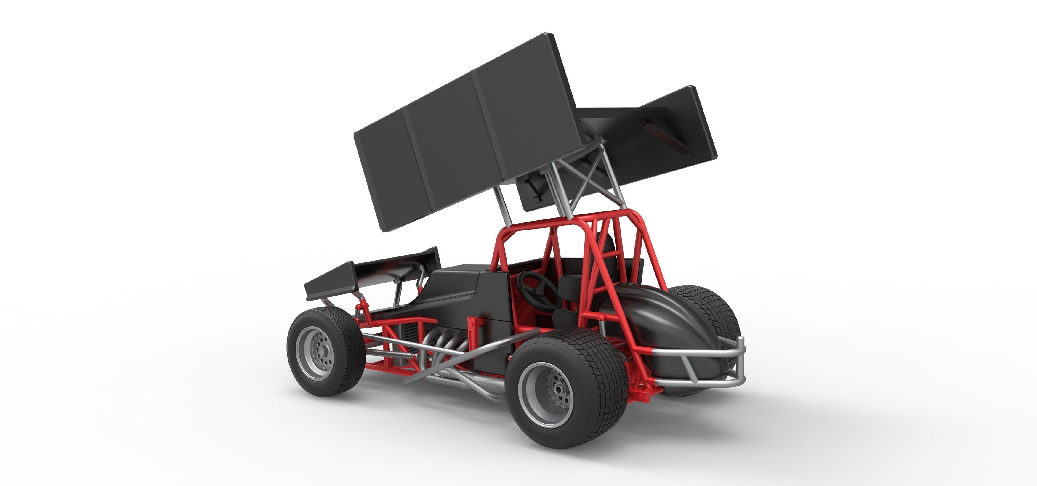 Vintage Winged Sprint car Scale 1 to 25 3D print model_12
