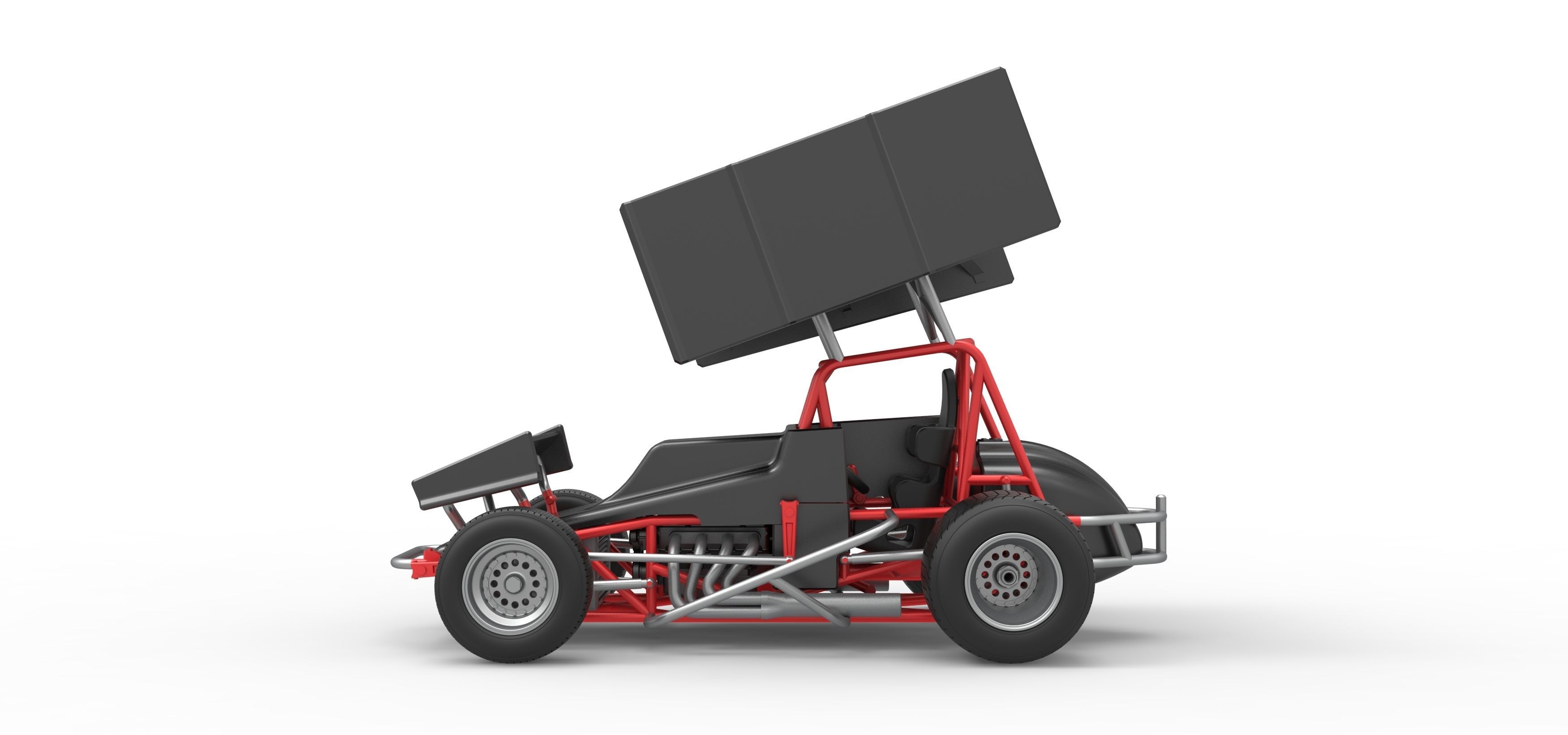Vintage Winged Sprint car Scale 1 to 25 3D print model_9