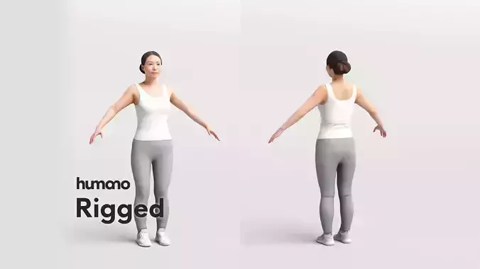 Rigged sport asian woman - sport gym outfit- 083-5399 3D model