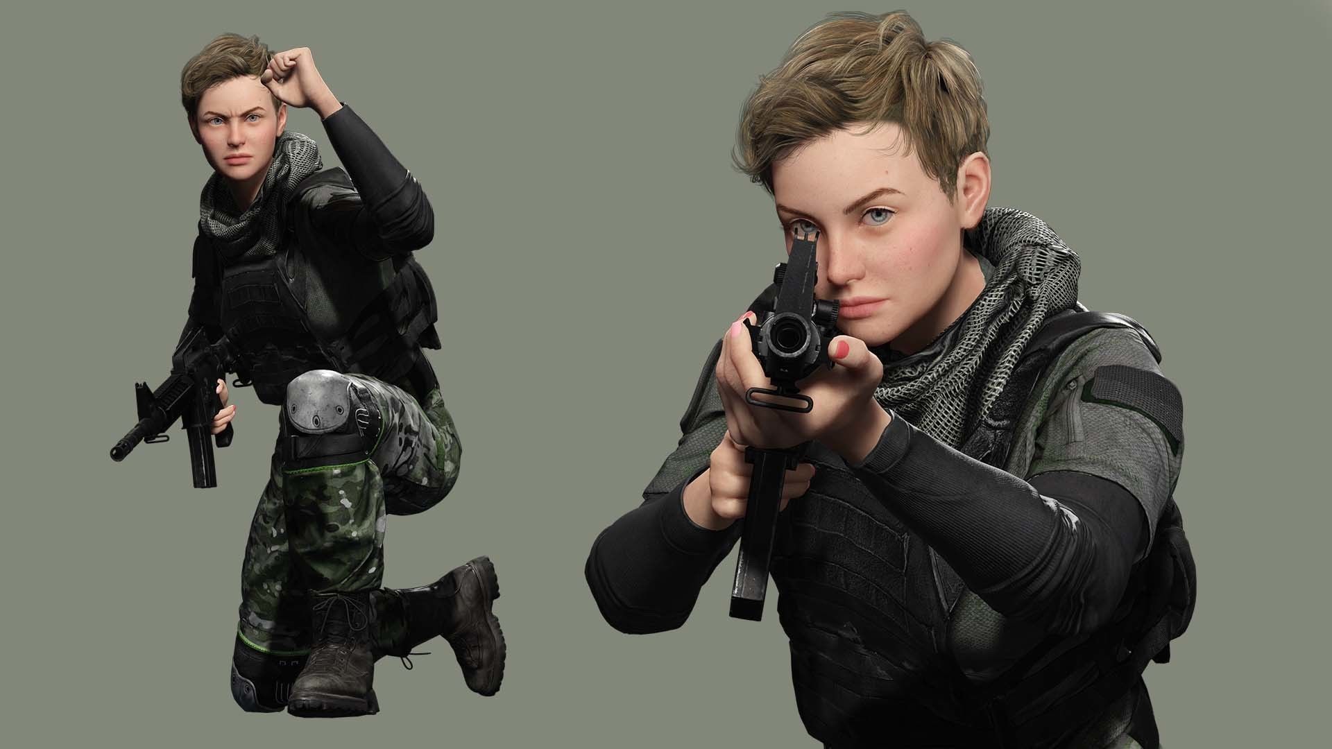 Amelia - Military Muse Command In Style Low-poly 3D model_1