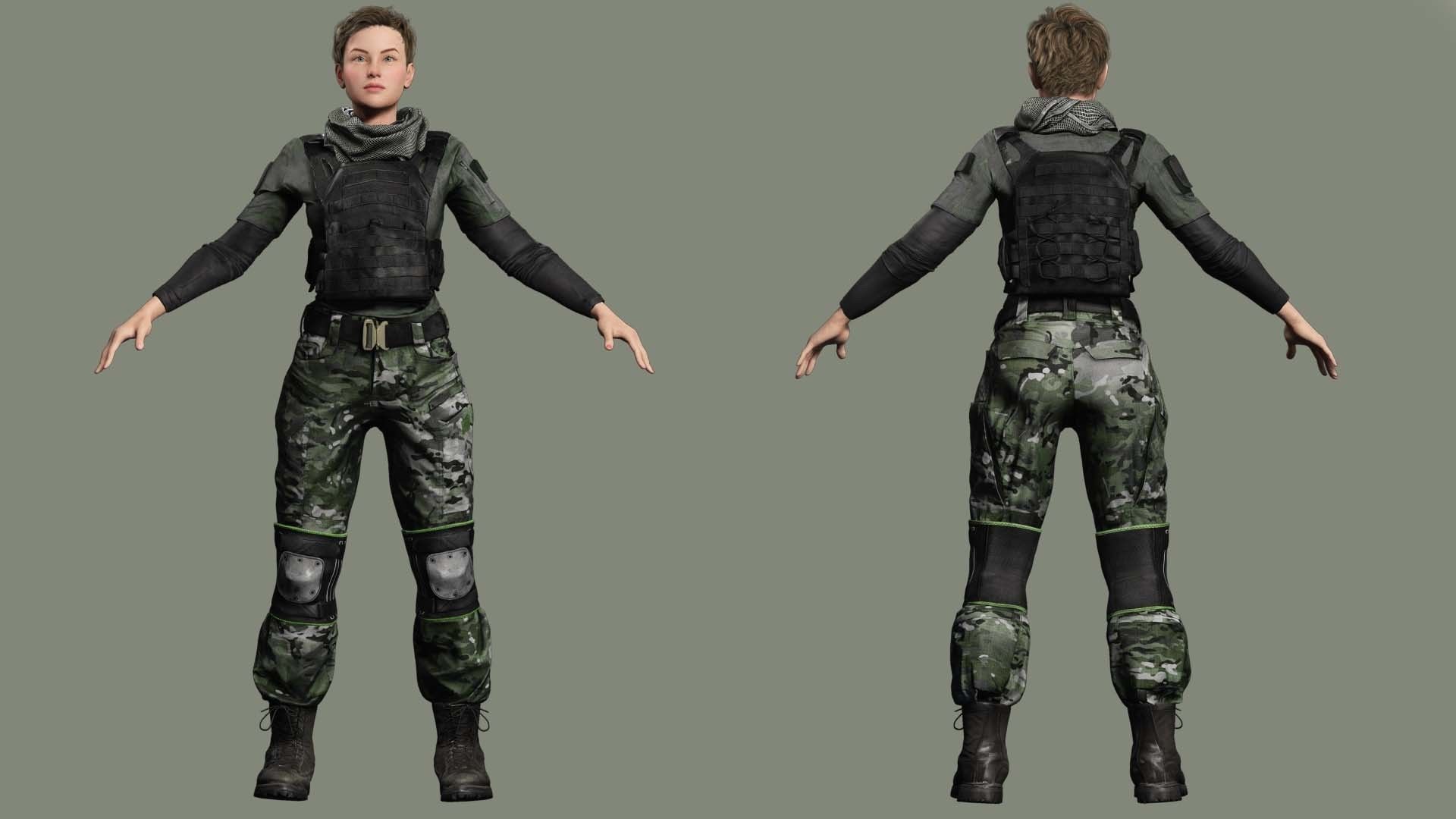 Amelia - Military Muse Command In Style Low-poly 3D model_5