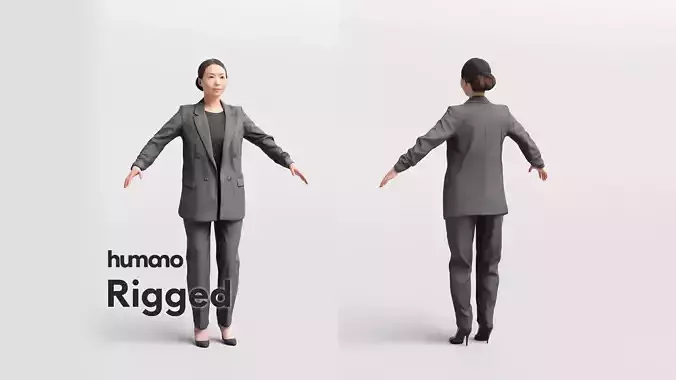 Rigged elegant asian woman - suit - 083-5267 3D model