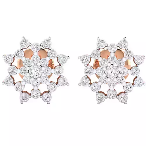 Flower High Jewelry Diamond Earrings 3dm stl renders details