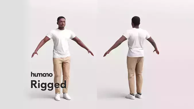Rigged black casual man - t-shirt and jeans - 064-4874 3D model