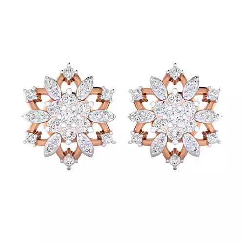 Flower High Jewelry Diamond Earrings 3dm stl renders details