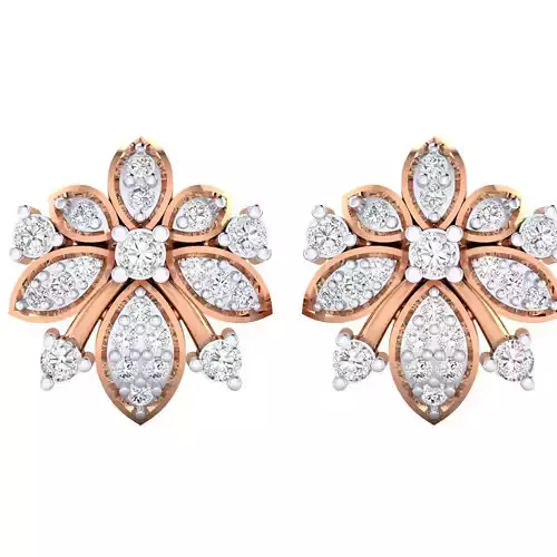 Flower High Jewelry Diamond Earrings 3dm stl renders details