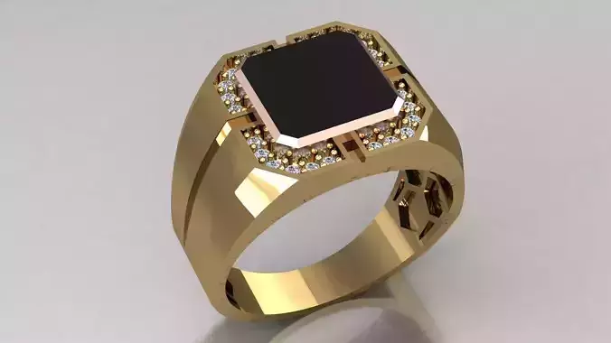 Men Diamond and Onyx Ring 