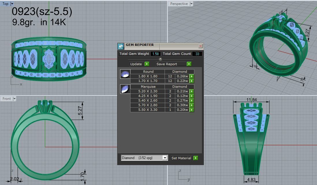 Marquise Diamond Ring 0923 3D print model_4