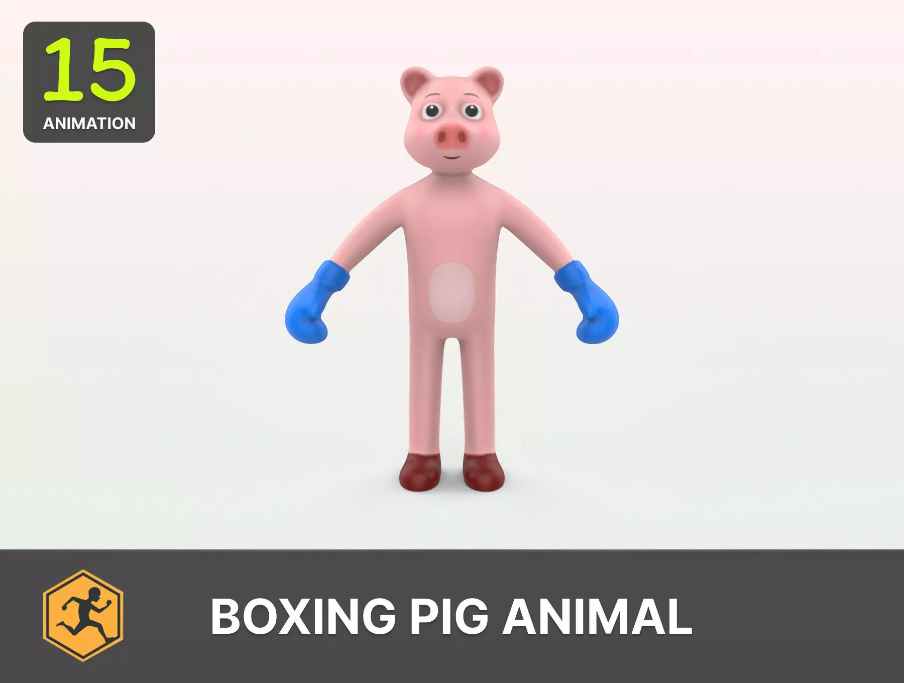 Boxing Pig Animal Animated Low-poly 3D model_0