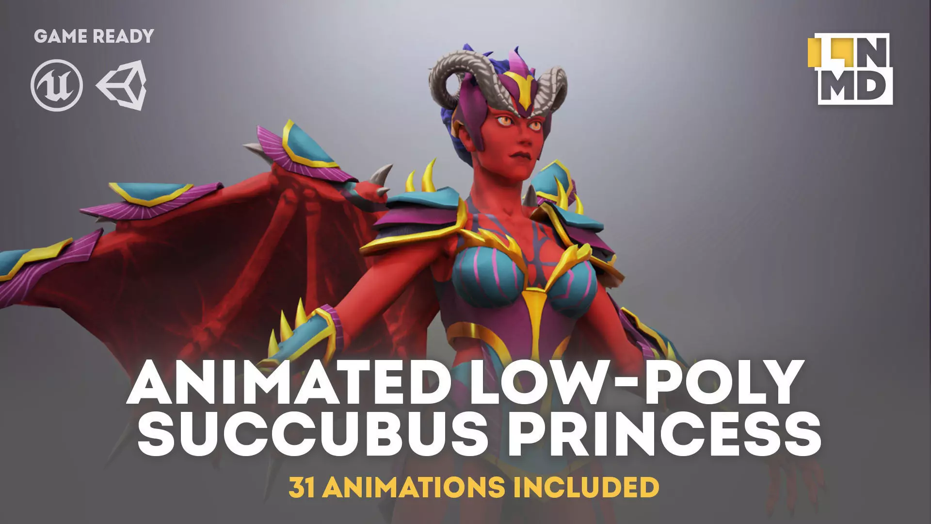 Animated Stylized Low poly Game Ready Succubus Princess Low-poly 3D model