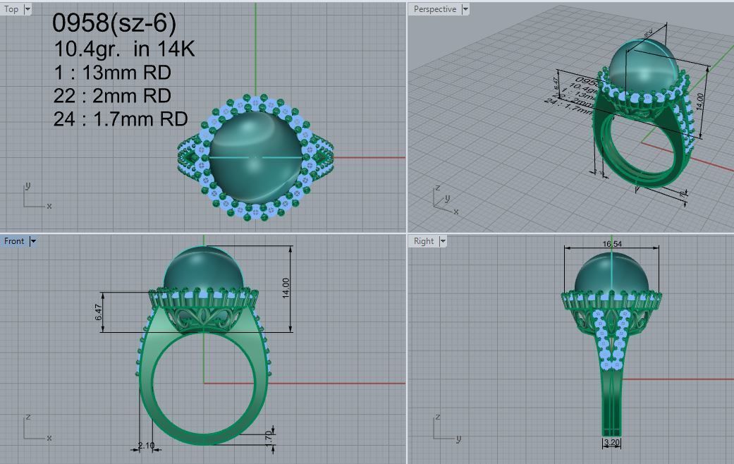 Pearl Halo Ring 0958 3D print model_4