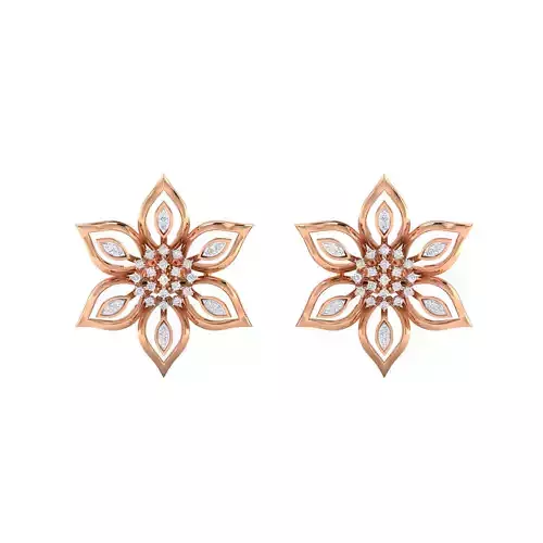 Flower High Jewelry Diamond Earrings 3dm stl renders details