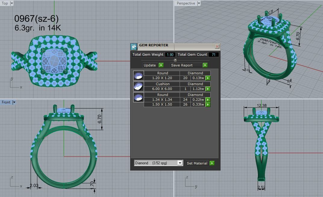 Square Double Halo Twisted Ring 0967 3D print model_4