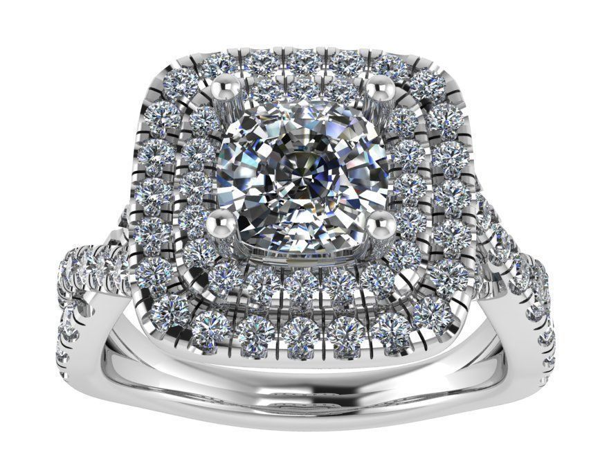 Square Double Halo Twisted Ring 0967 3D print model_2