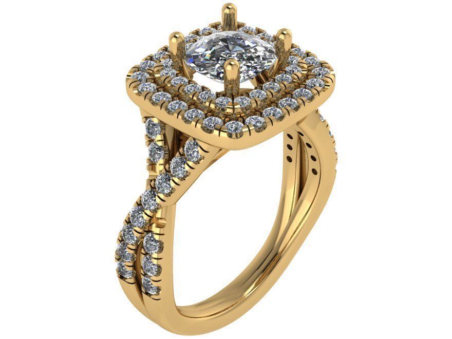 Square Double Halo Twisted Ring 0967 3D print model_1