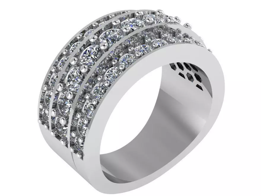 3 Row Diamond Band Ring 0968 3D print model