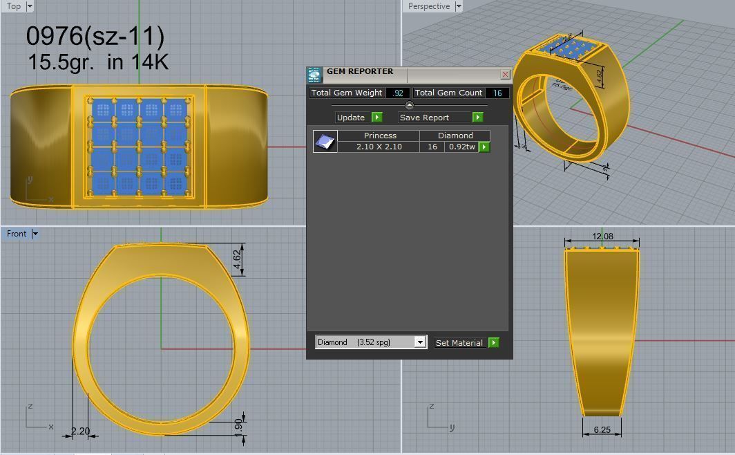 Square Ring With Diamonds 0976 3D print model_4