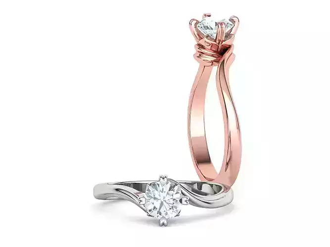 Bypass Solitaire Ring with 60pointer Diamond 4prong Setting 3D print model
