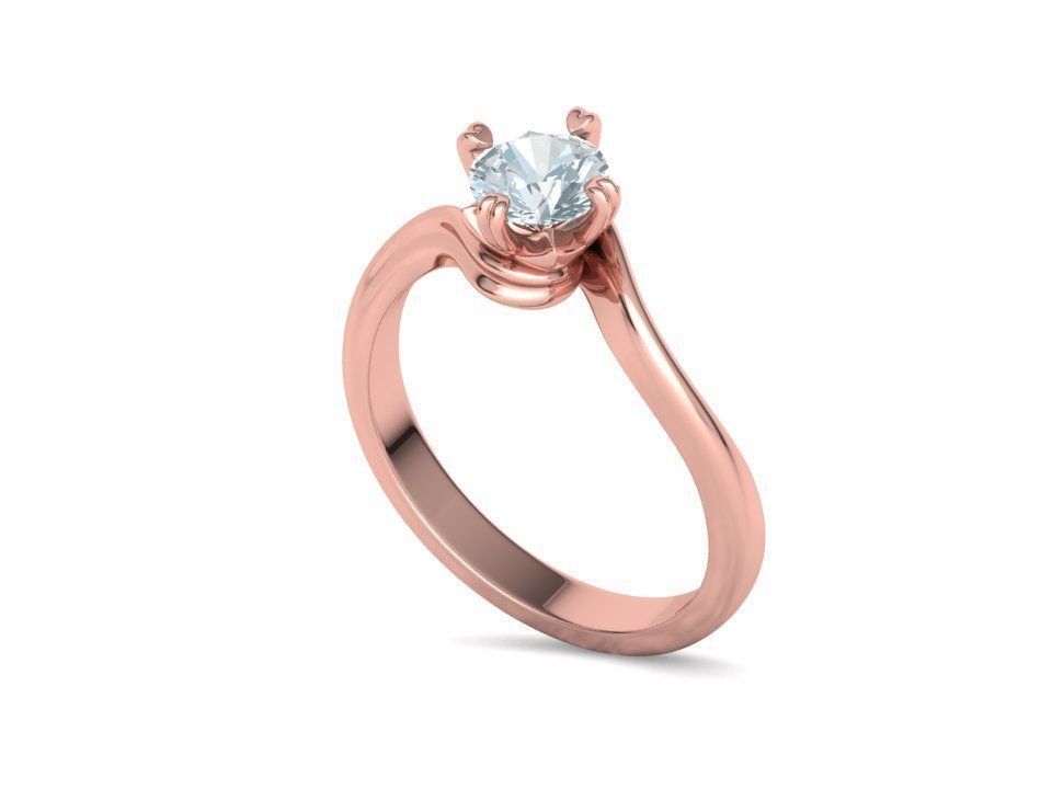 Bypass Solitaire Ring with 60pointer Diamond 4prong Setting 3D print model_29