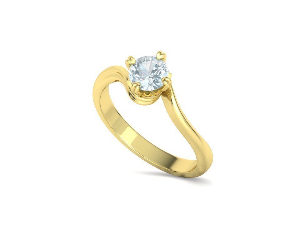 Bypass Solitaire Ring with 60pointer Diamond 4prong Setting 3D print model_27