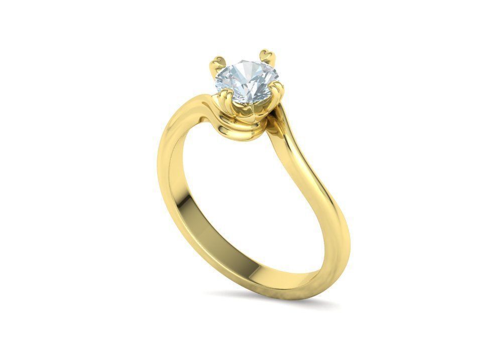 Bypass Solitaire Ring with 60pointer Diamond 4prong Setting 3D print model_30