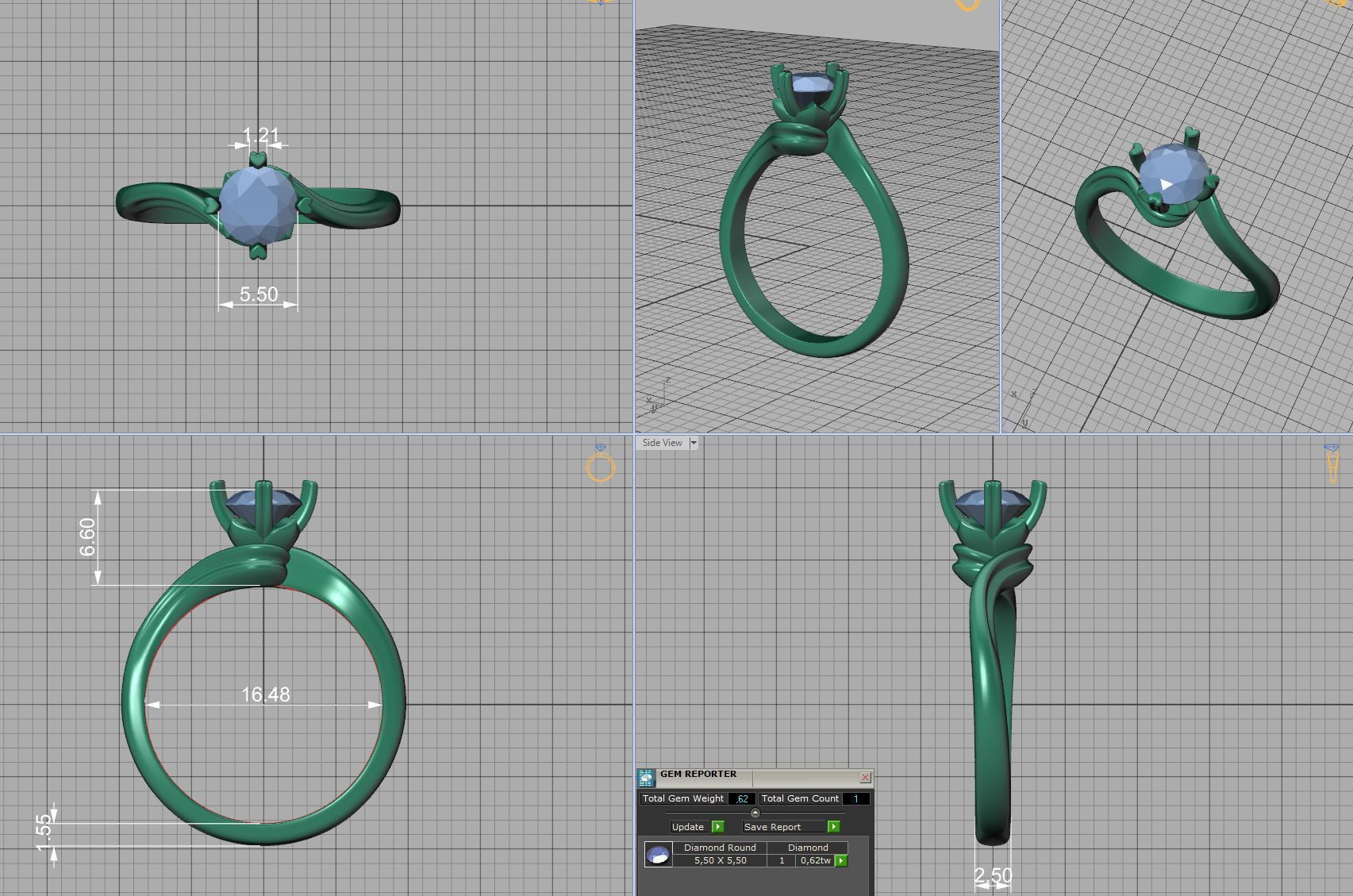 Bypass Solitaire Ring with 60pointer Diamond 4prong Setting 3D print model_6