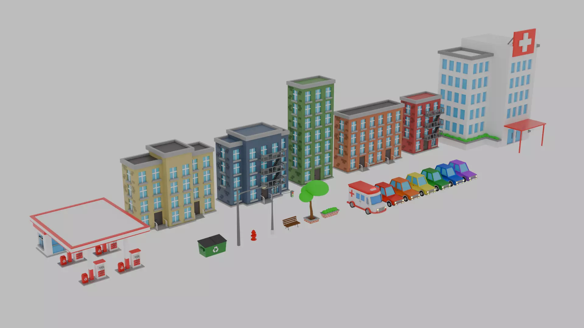 3D City Assets Low-poly 3D model_0