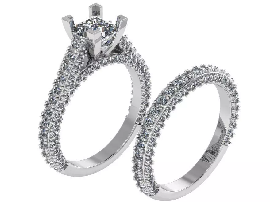 Princess Diamond Ring With Band 0996 3D print model