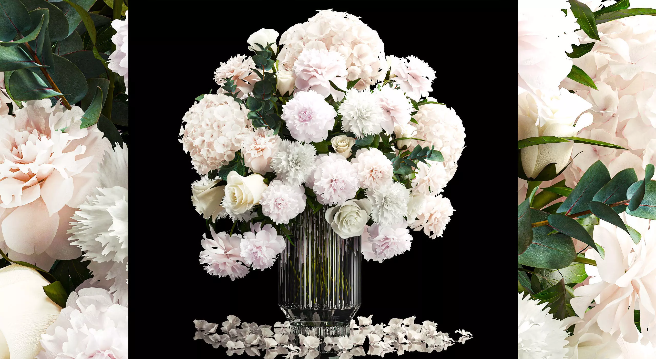 Solemn bouquet of white flowers vase rose hydrangea 298 3D model