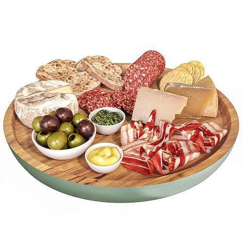 Tray with cheese and sausages Beer plate 10 3D model 2