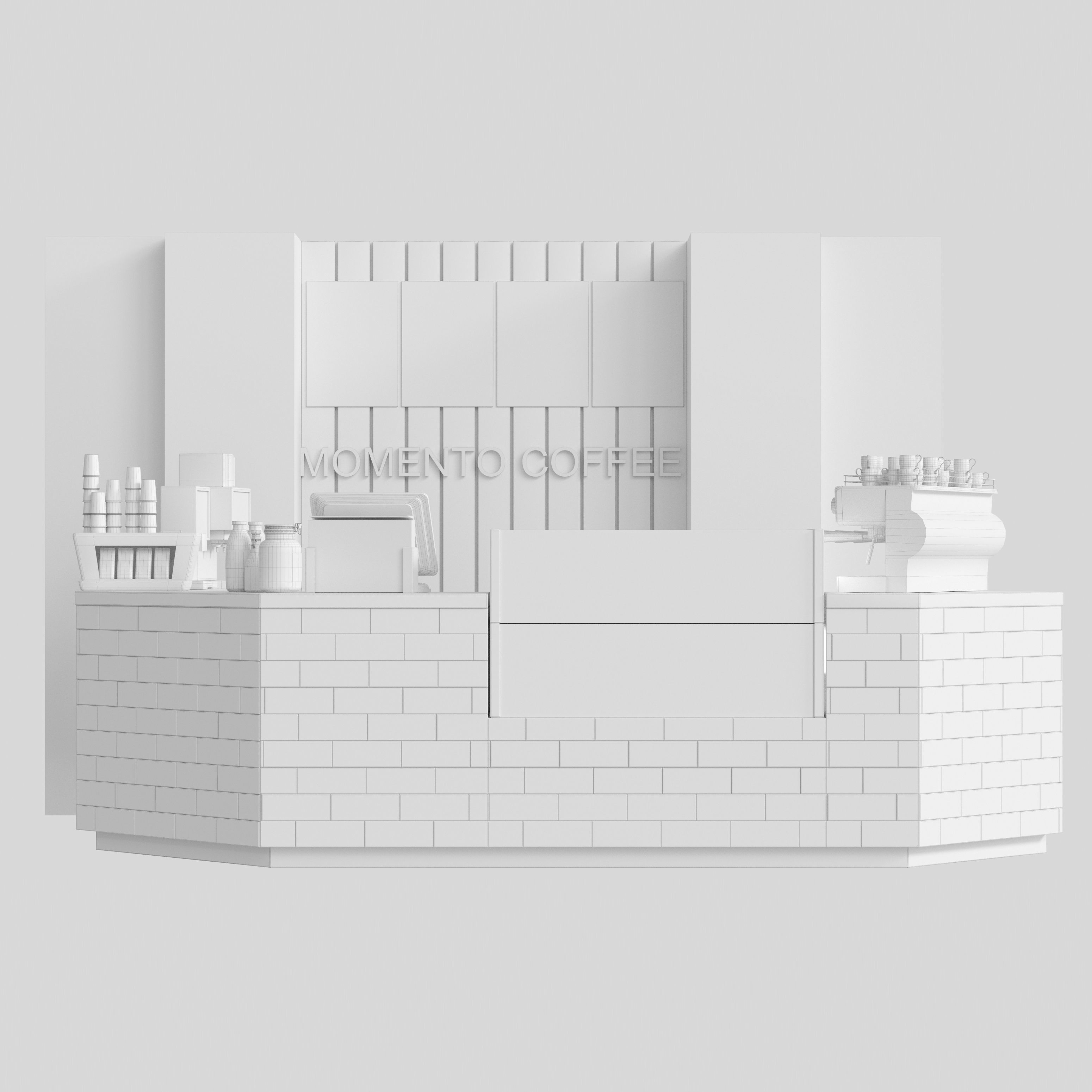 Coffee point in loft style with desserts and coffee machine 3D model_1