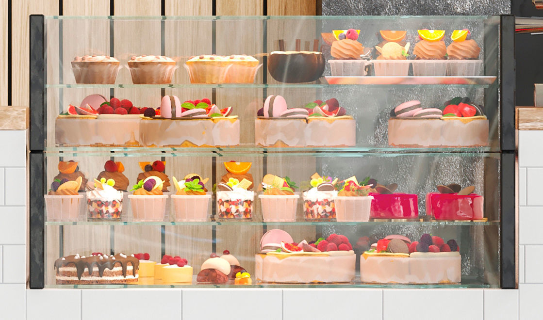 Coffee point in loft style with desserts and coffee machine 3D model_2