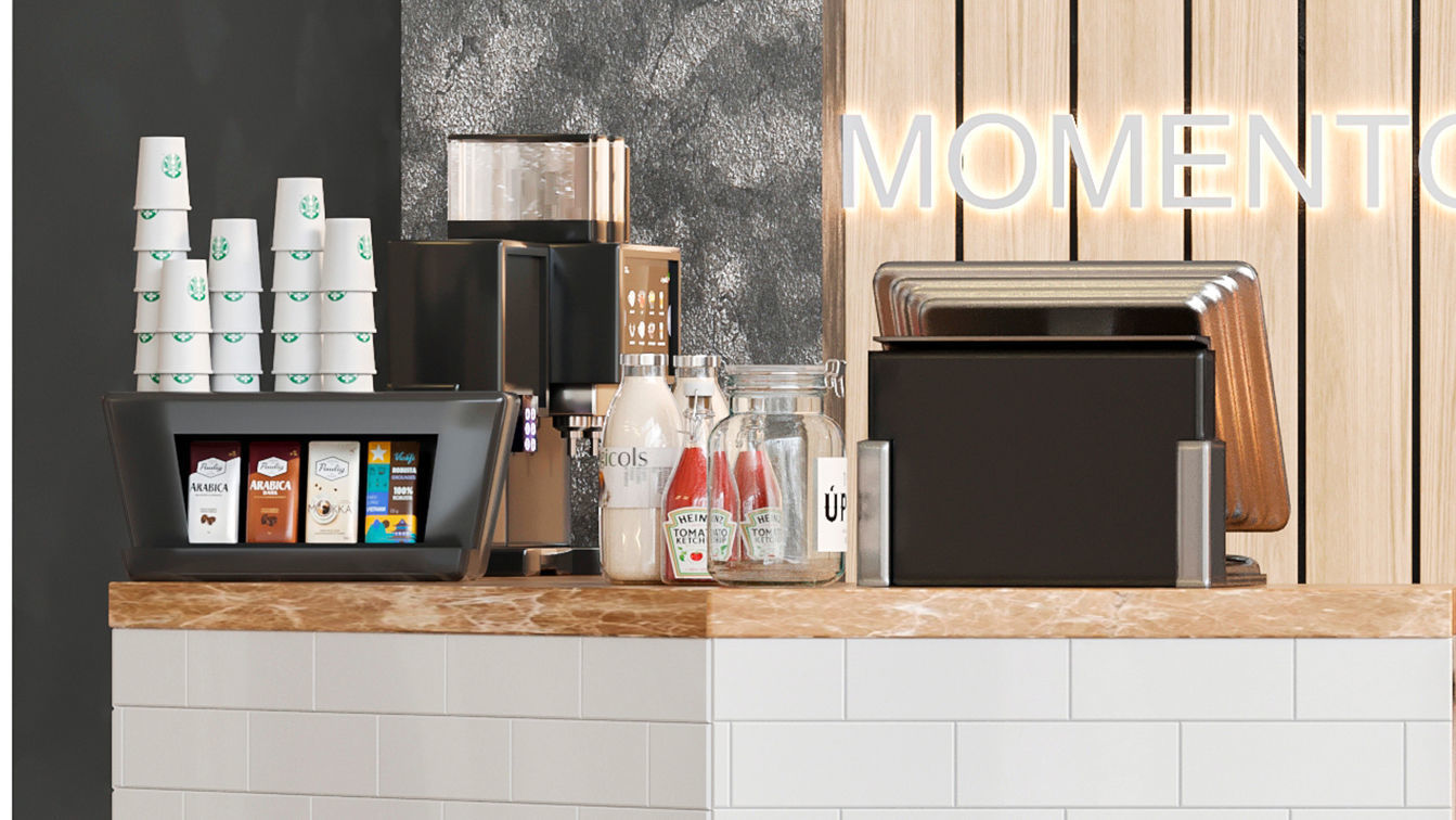 Coffee point in loft style with desserts and coffee machine 3D model_3