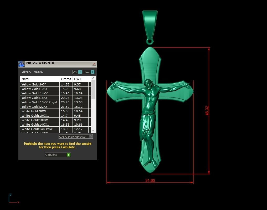 High Light Gold Jesus Christ Cross Pendant 18 3D model_1