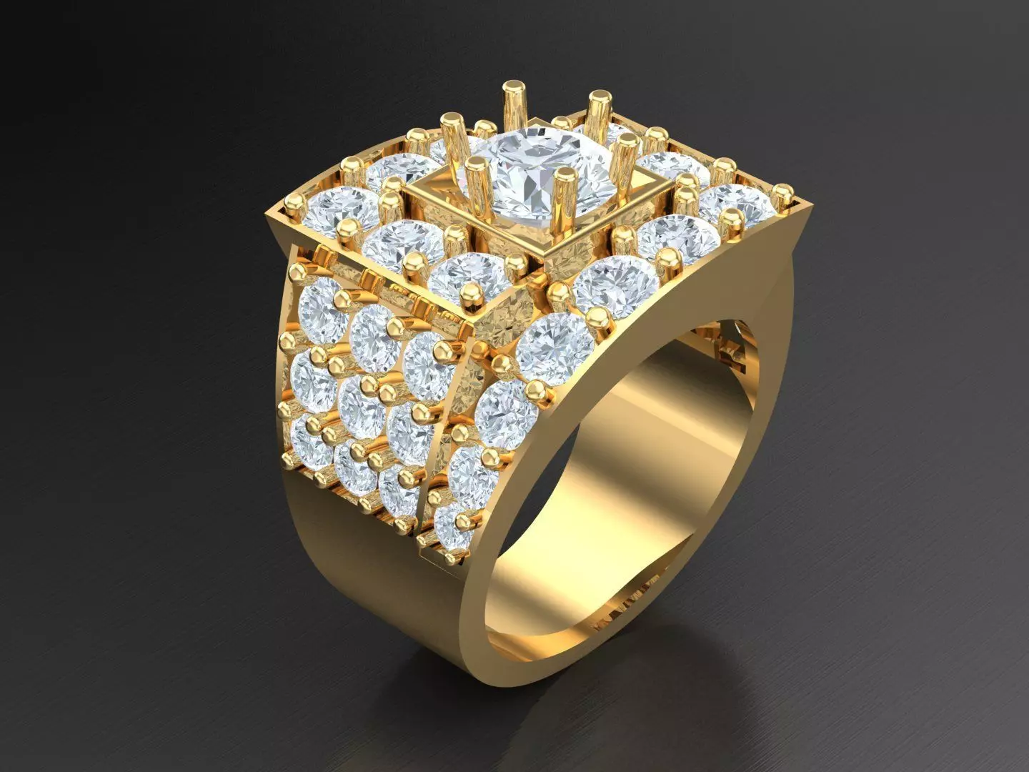 Men Diamond Multi Cluster Ring 1MR51 3D print model_0