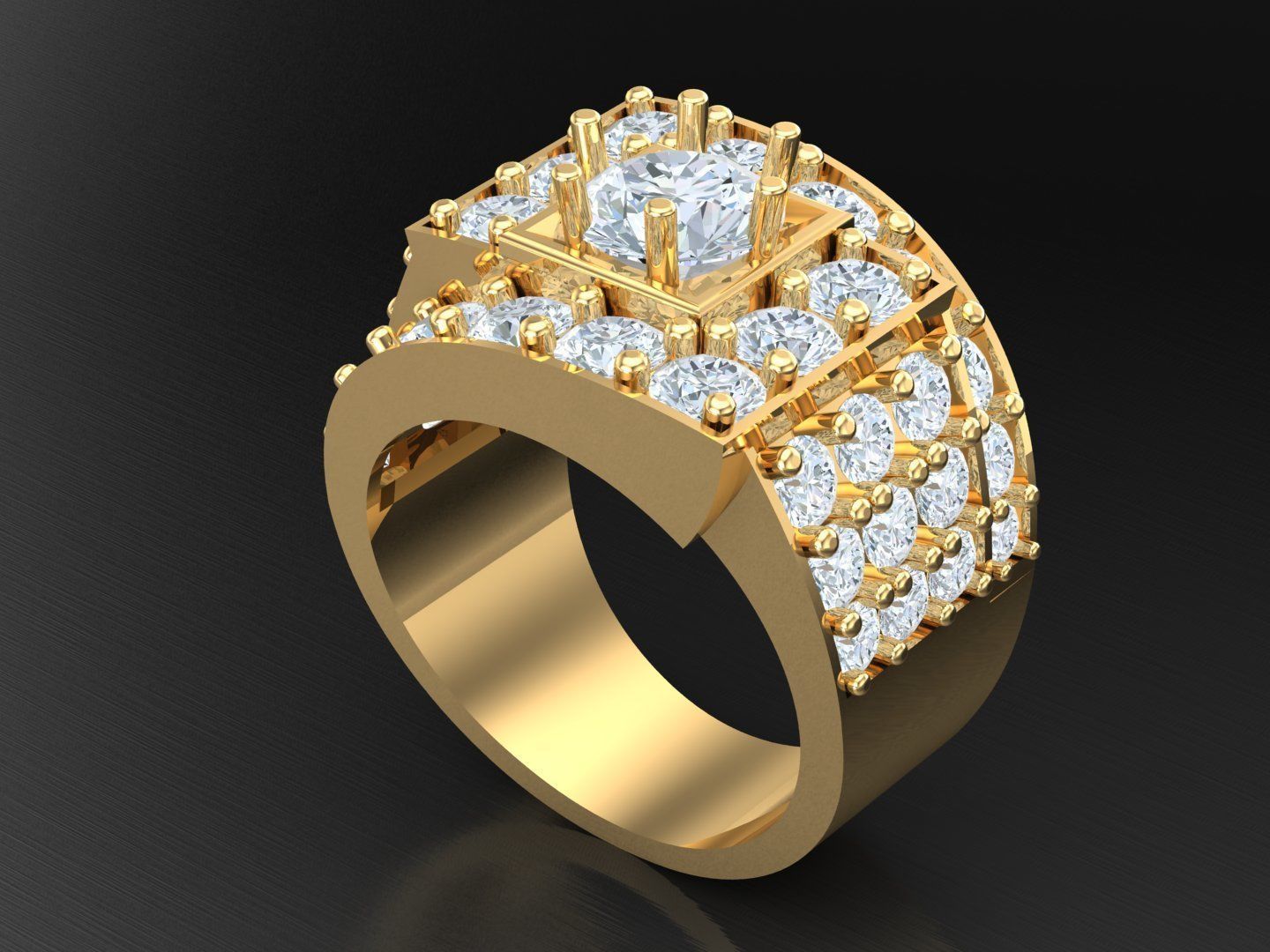 Men Diamond Multi Cluster Ring 1MR51 3D print model_5