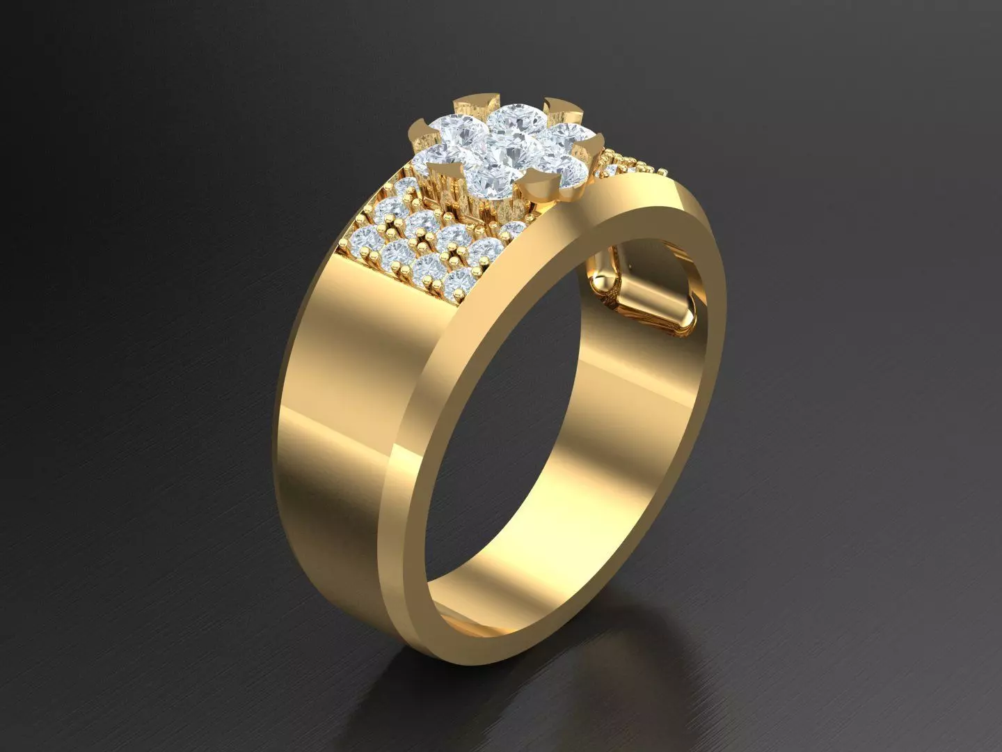 Men Diamond Multi Cluster Ring 1MR45 3D print model_0