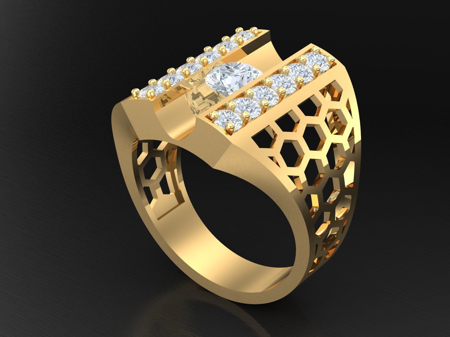 Men Diamond Multi Cluster Ring 1MR41 3D print model_5