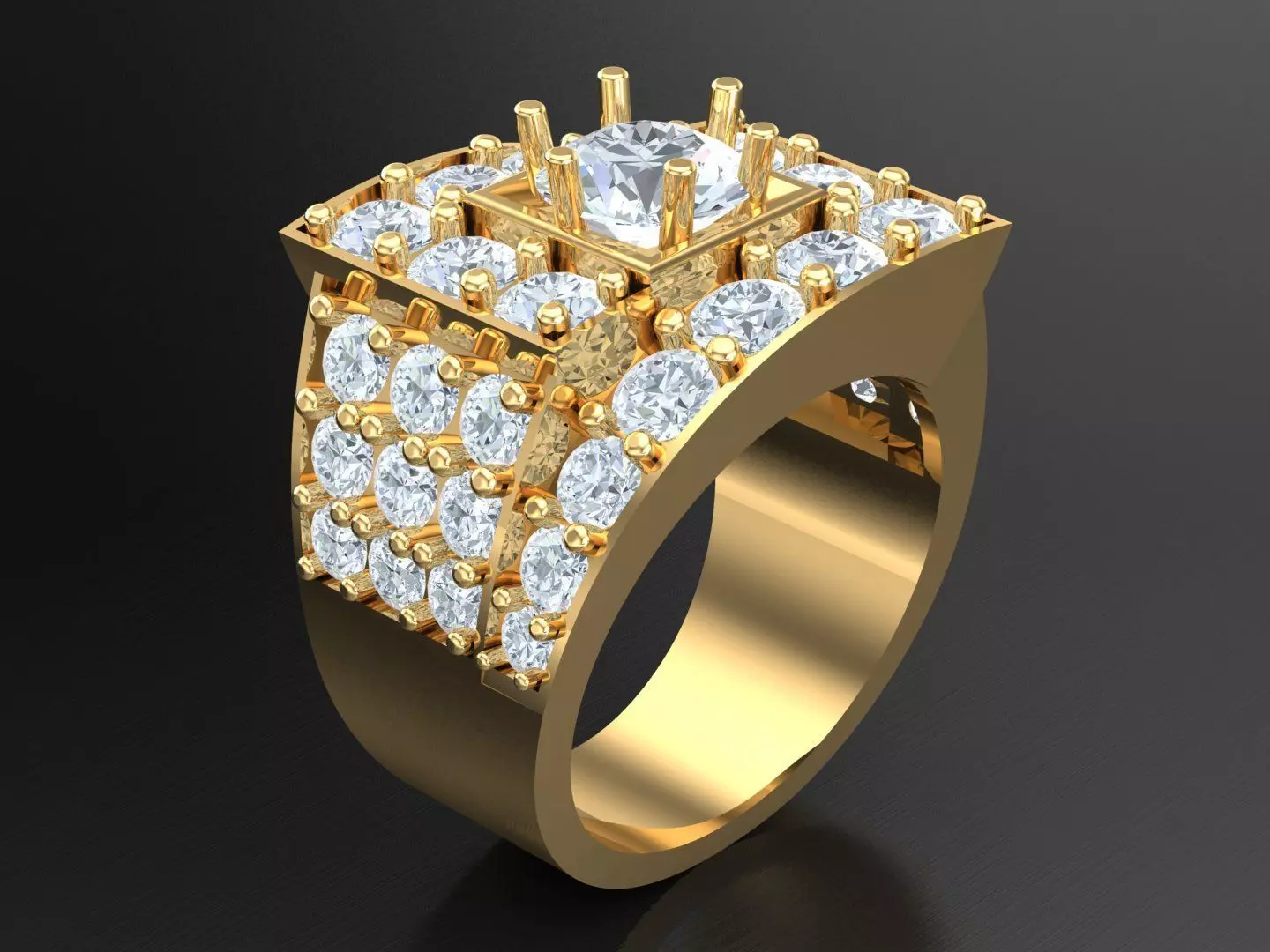 Men Diamond Multi Cluster Ring 1MR35 3D print model_0