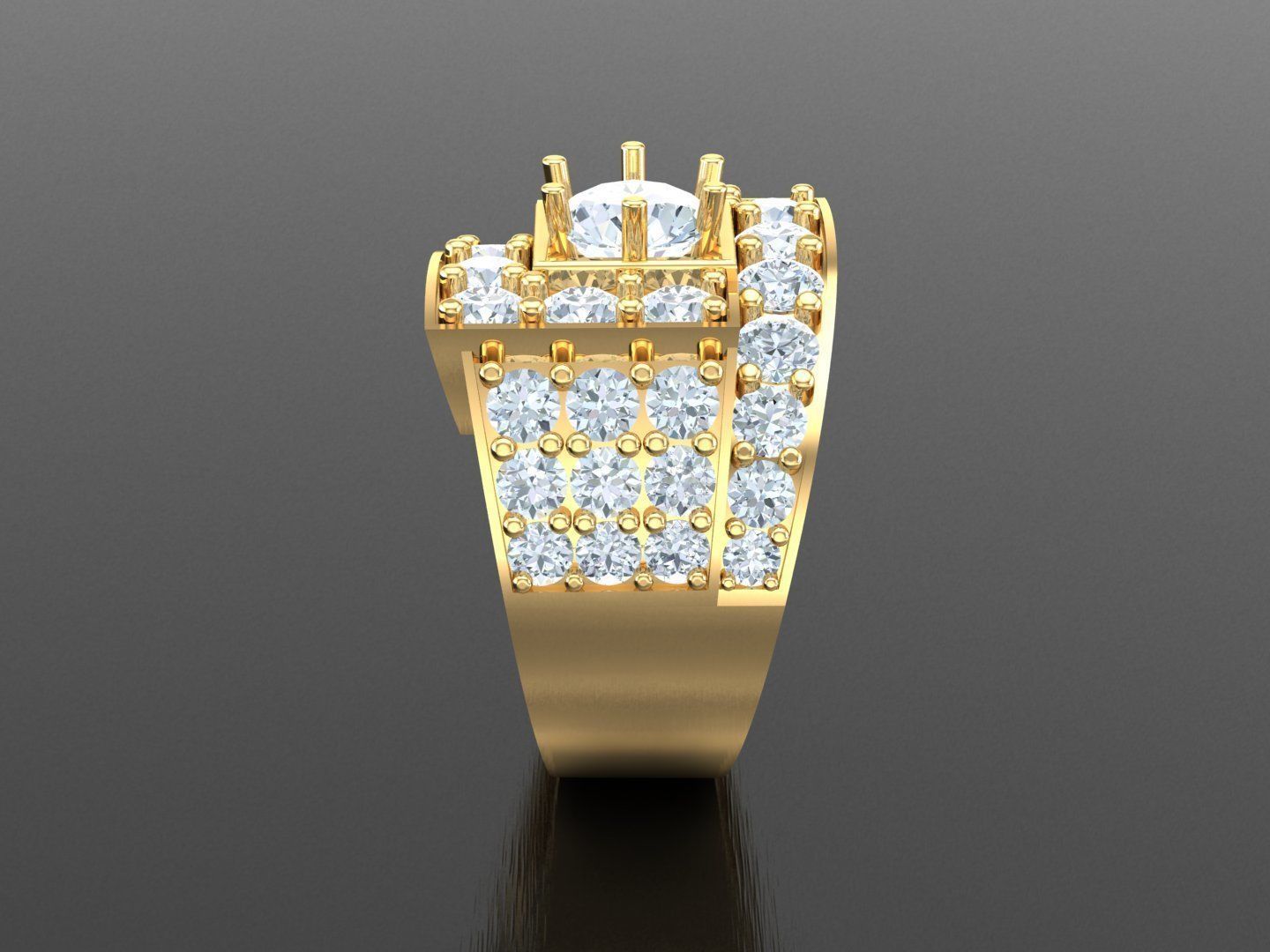 Men Diamond Multi Cluster Ring 1MR35 3D print model_3