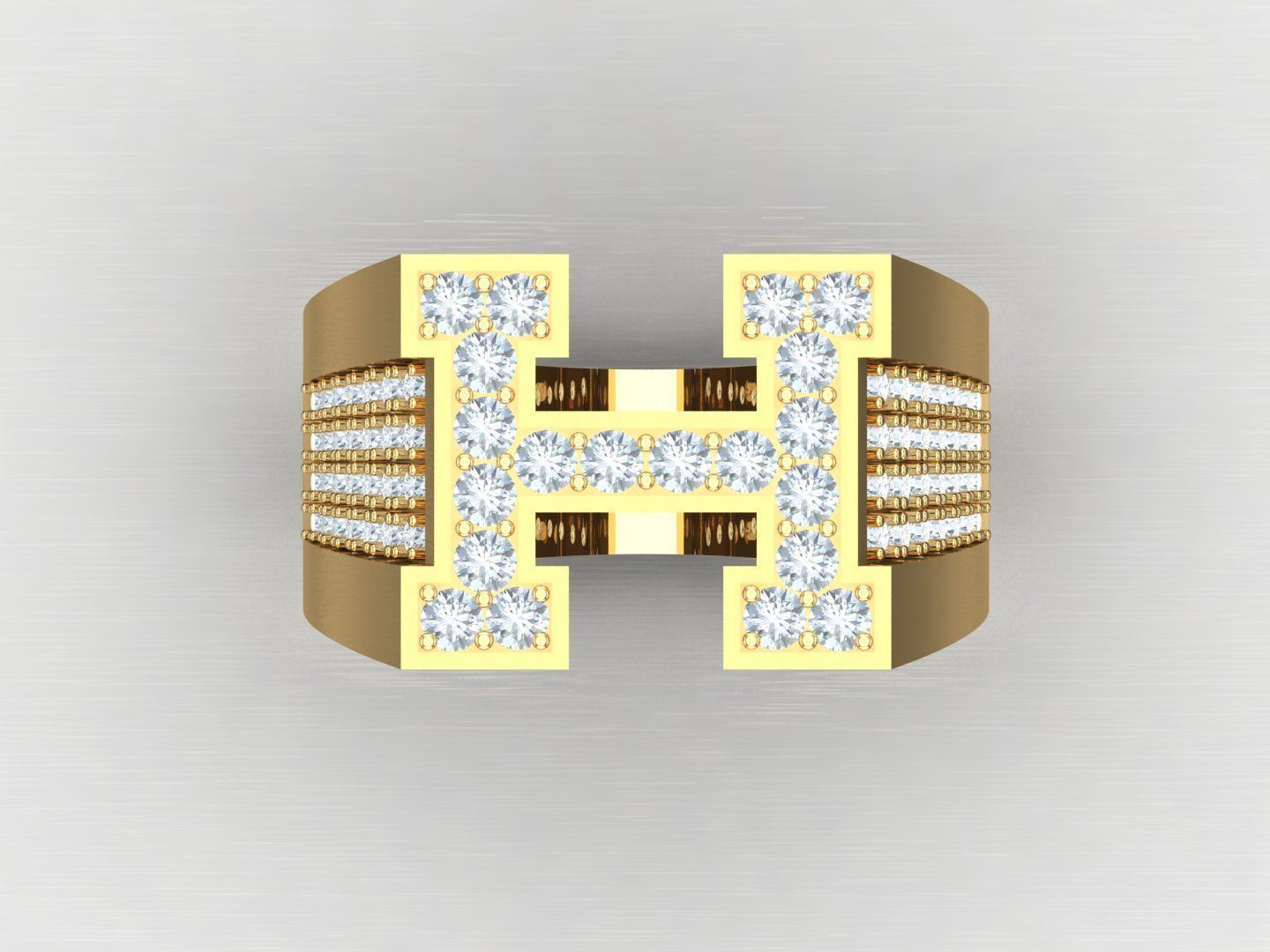 H Style Men Diamond Multi Cluster Ring 1MR31 3D print model_4