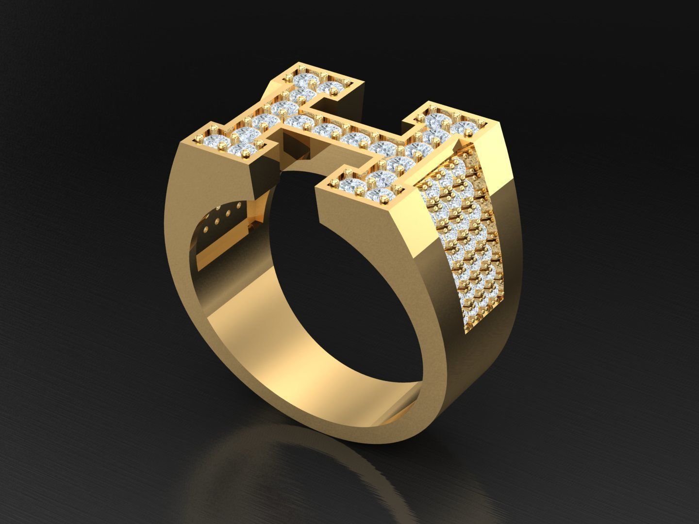 H Style Men Diamond Multi Cluster Ring 1MR31 3D print model_5