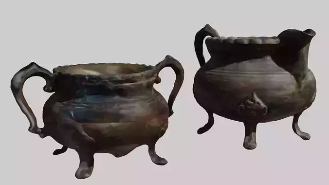 2 Rusty silverware pots 