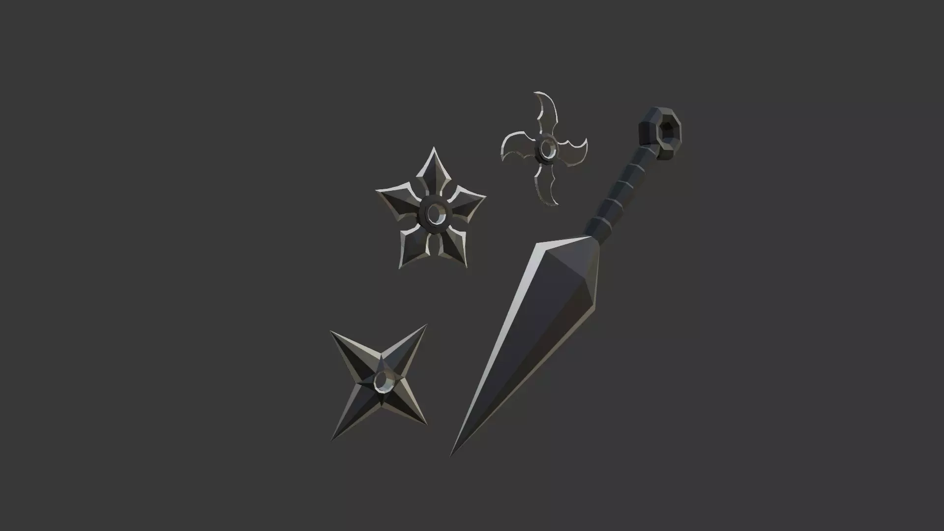 ninja weapon v1 kunai shuriken 3 style Low-poly 3D model_0