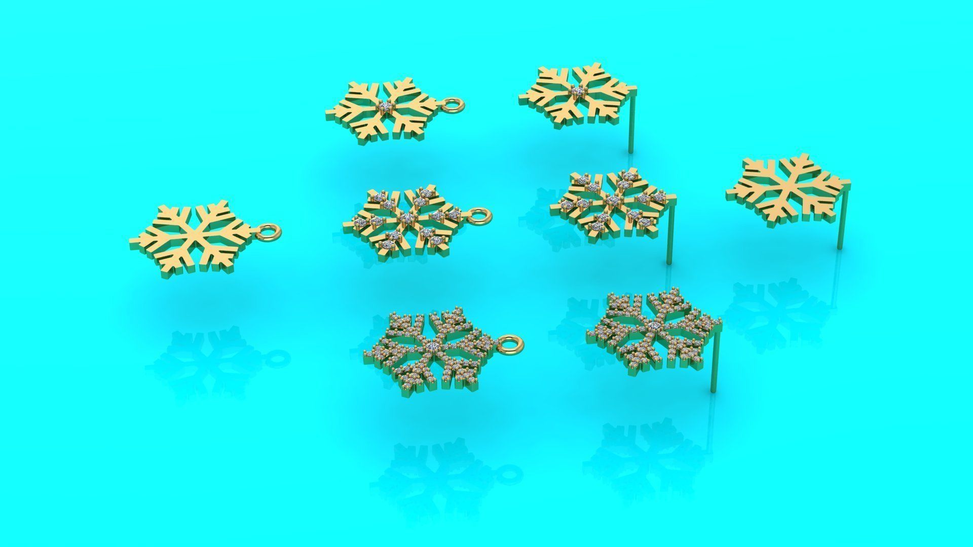 Nice snowflake pack - 4 pendants and 4 stud earrings 3D print model_8