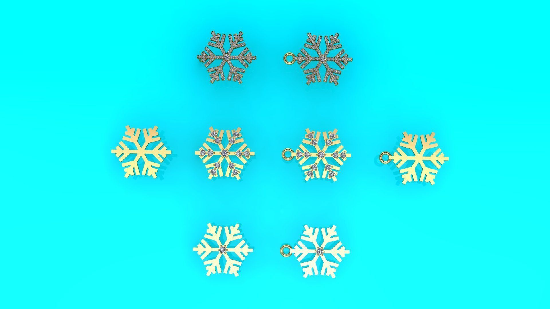 Nice snowflake pack - 4 pendants and 4 stud earrings 3D print model_10