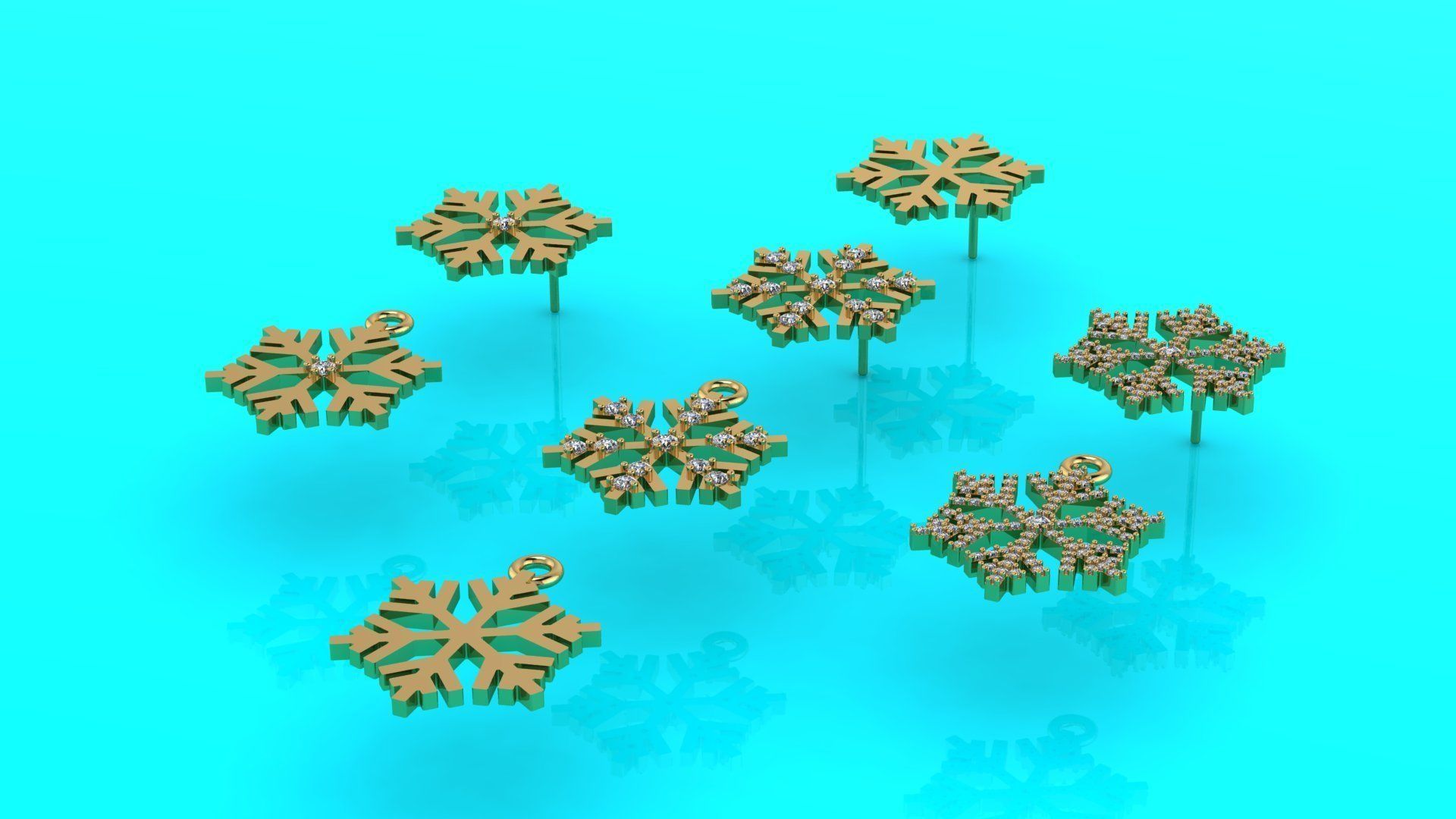 Nice snowflake pack - 4 pendants and 4 stud earrings 3D print model_9