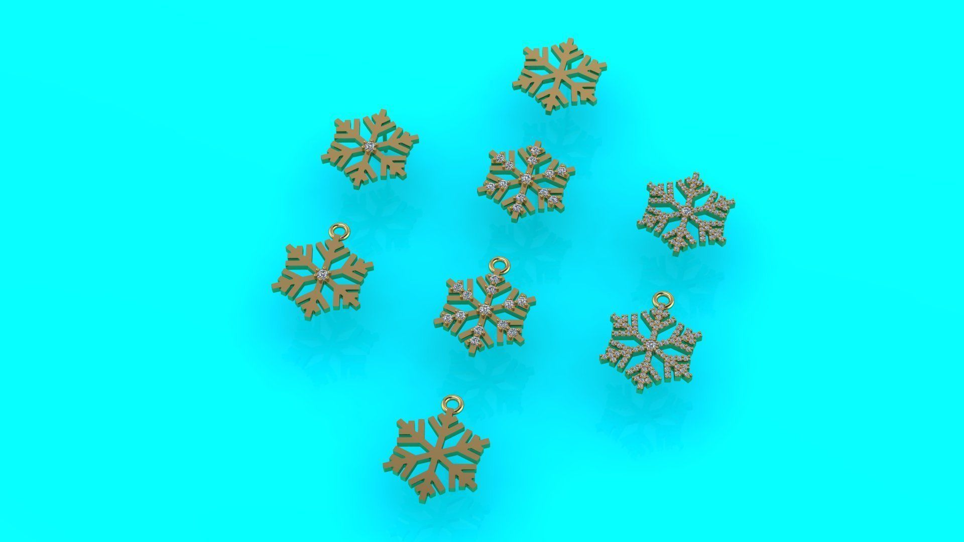 Nice snowflake pack - 4 pendants and 4 stud earrings 3D print model_11