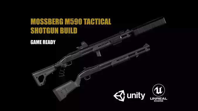 Mossberg 590 Tactical 12 Gauge Shotgun Build Low-poly 3D model